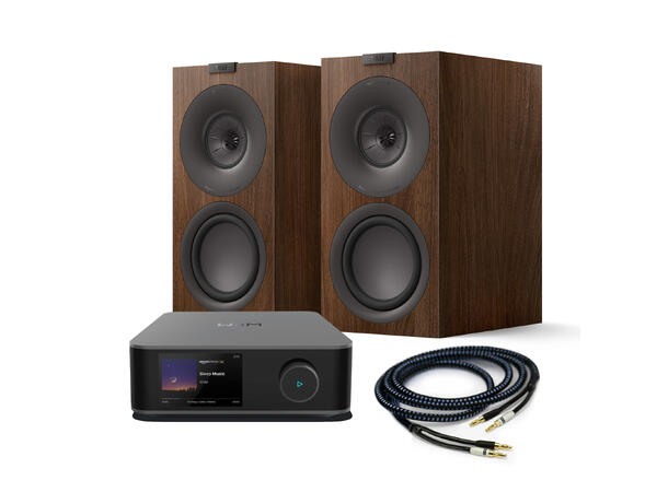 Amp Ultra + Q Concerto Meta -valnøtt Stereopakke med høyttalere og forsterker