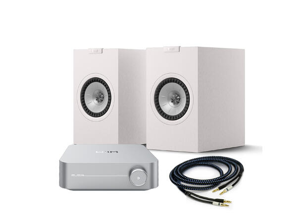 Amp + Q1  Meta - hvit Stereopakke med høyttalere og forsterker 