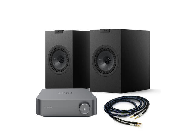 Amp + Q1  Meta - sort Stereopakke med høyttalere og forsterker